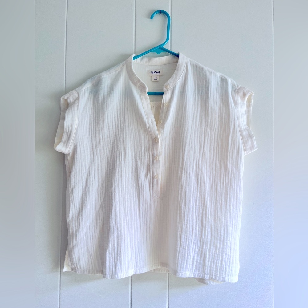Women’s UpWest cotton muslin oversized drop shoulder popover shirt XS off white